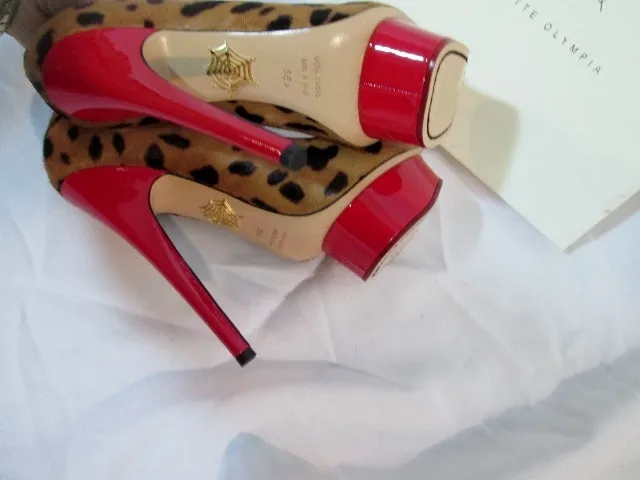 NEW CHARLOTTE OLYMPIA POLLY PUMP LEOPARD Shoe 36.5 6 Hair RED Platform