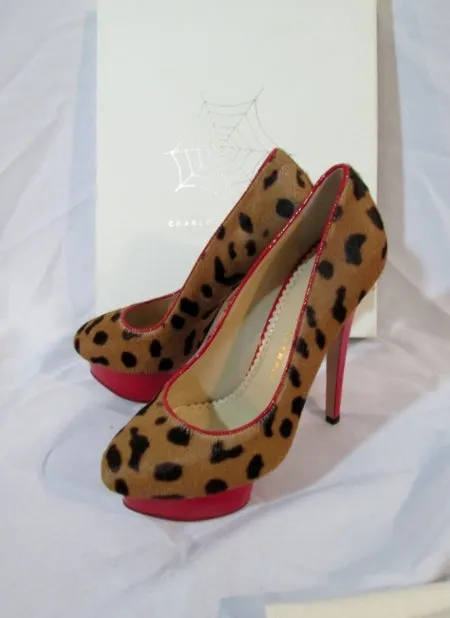 NEW CHARLOTTE OLYMPIA POLLY PUMP LEOPARD Shoe 36.5 6 Hair RED Platform