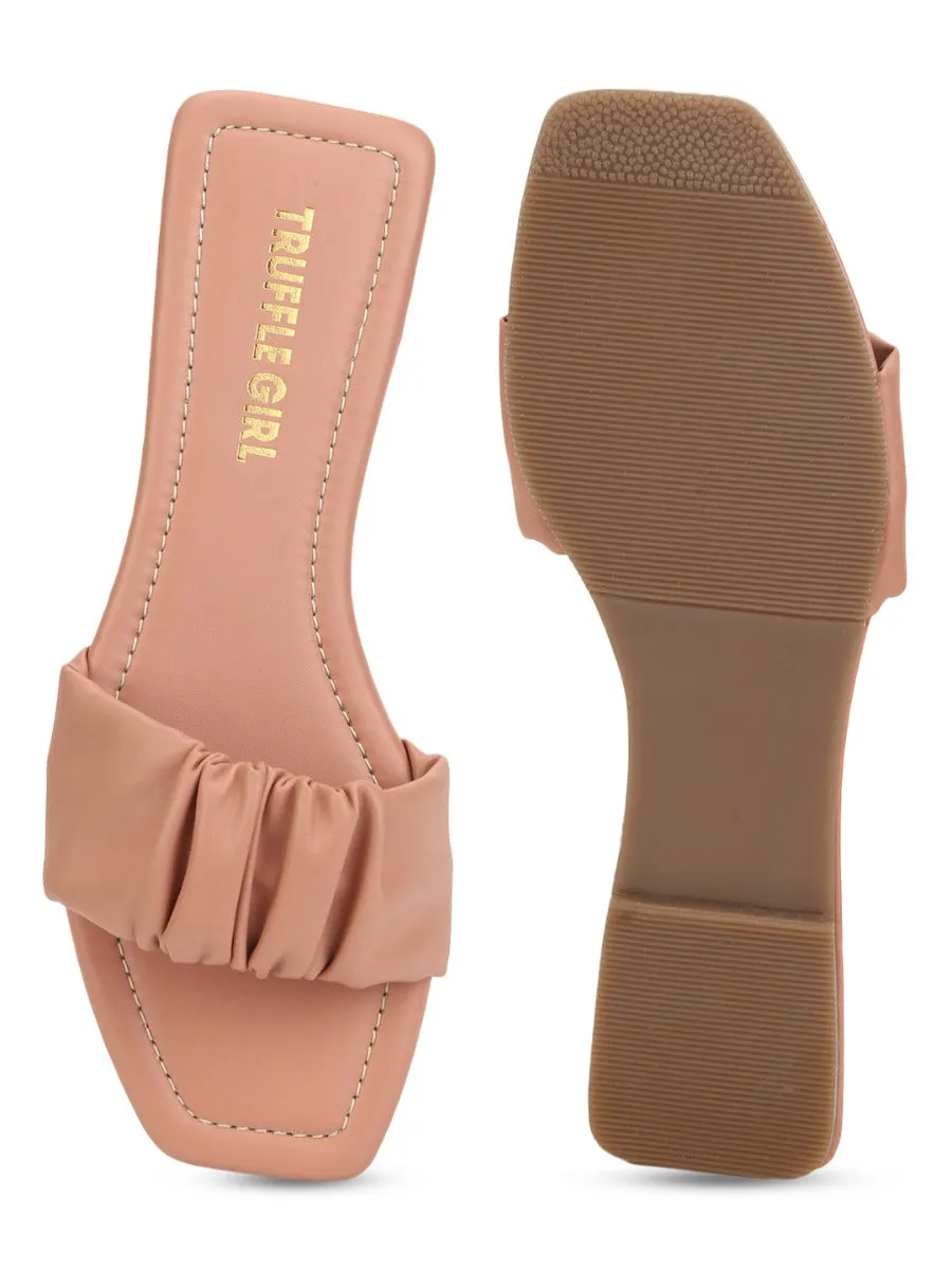 Nude PU Wrinkled Strap Slip Ons