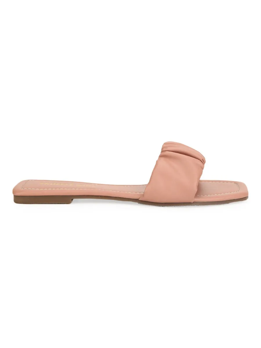 Nude PU Wrinkled Strap Slip Ons