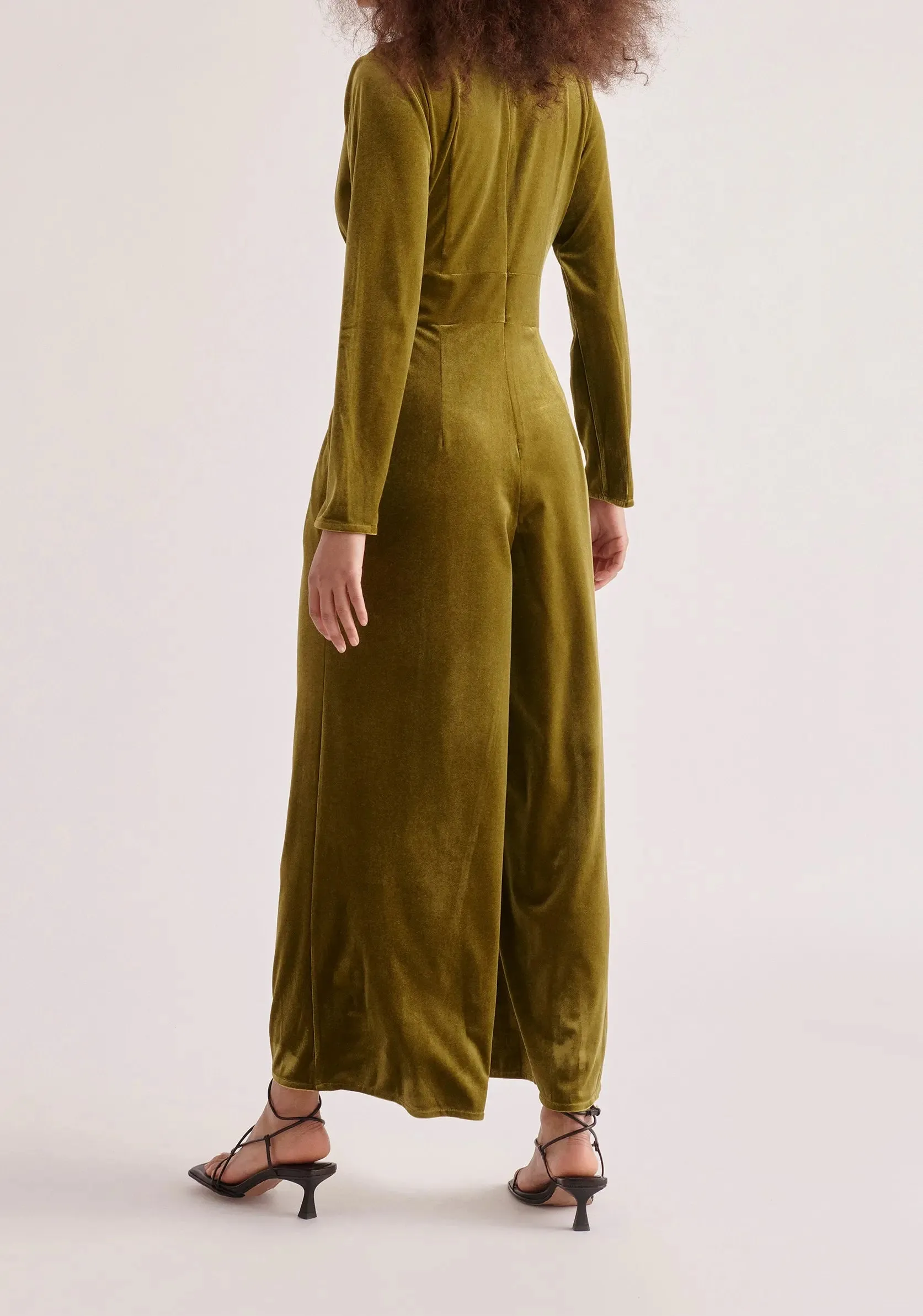 Olive Velvet Knot-Waist Jumpsuit