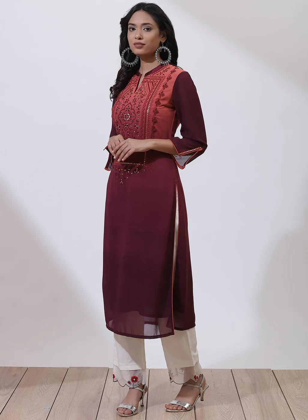 Orange Dual Tone Collection Kurta With Embroidery