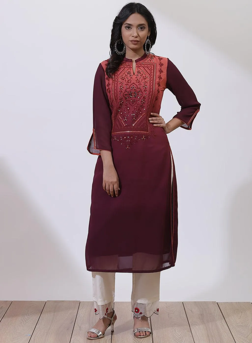 Orange Dual Tone Collection Kurta With Embroidery