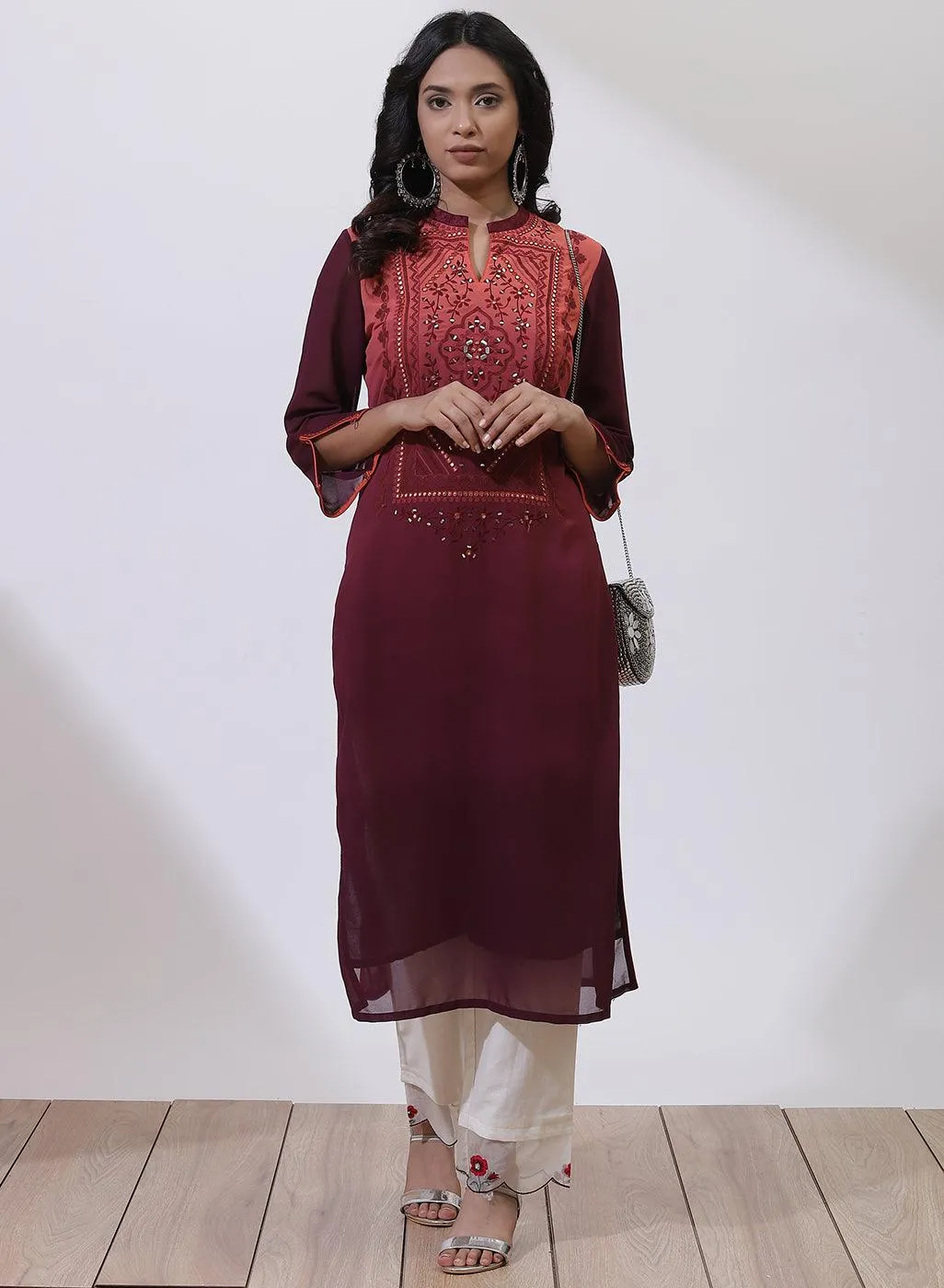 Orange Dual Tone Collection Kurta With Embroidery