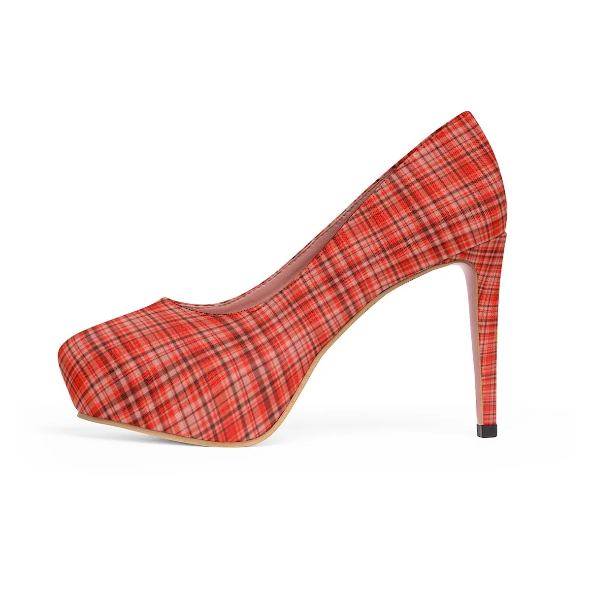 Orange Red Tartan Scottish Plaid Print Women's Platform Heels Stiletto Pumps Shoes