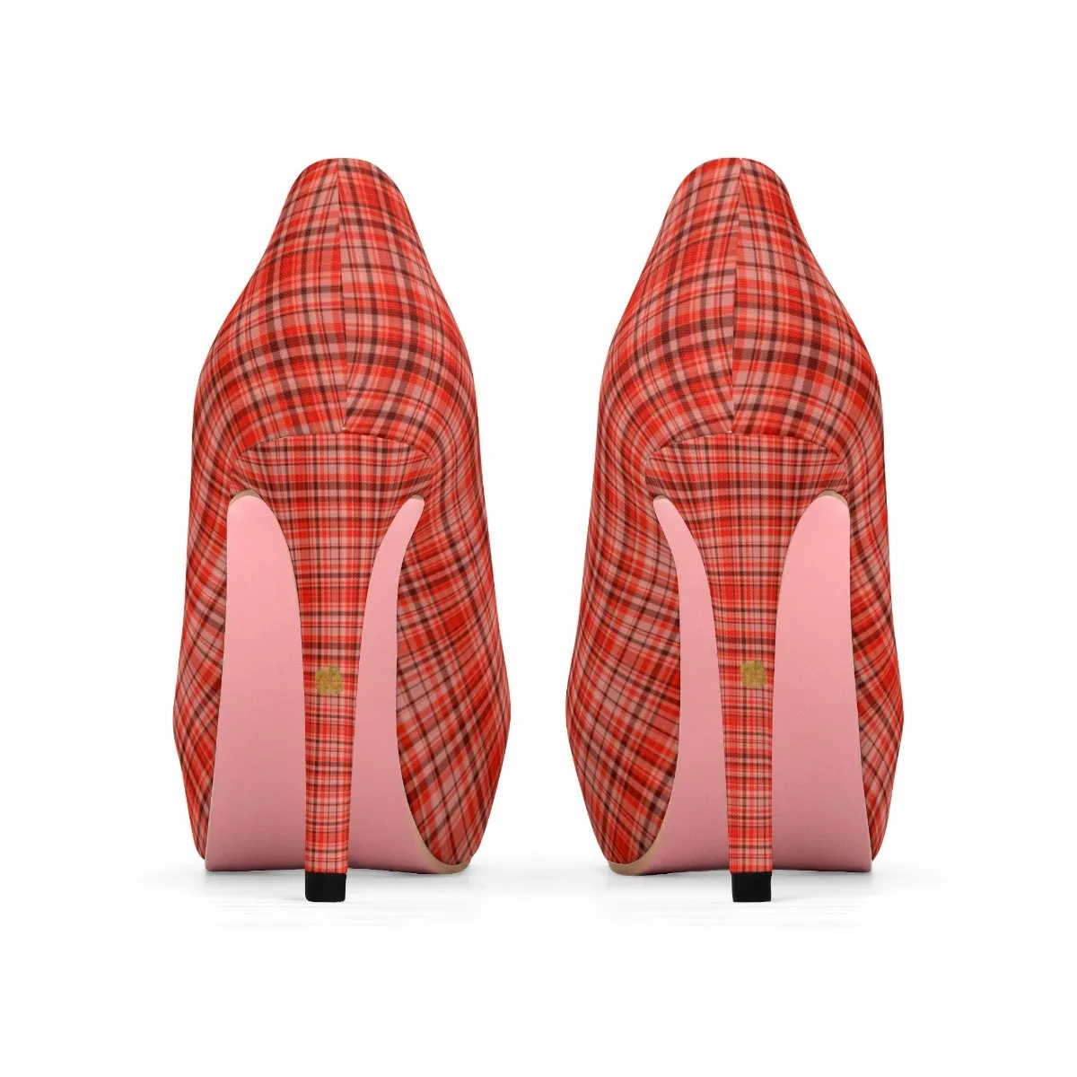 Orange Red Tartan Scottish Plaid Print Women's Platform Heels Stiletto Pumps Shoes