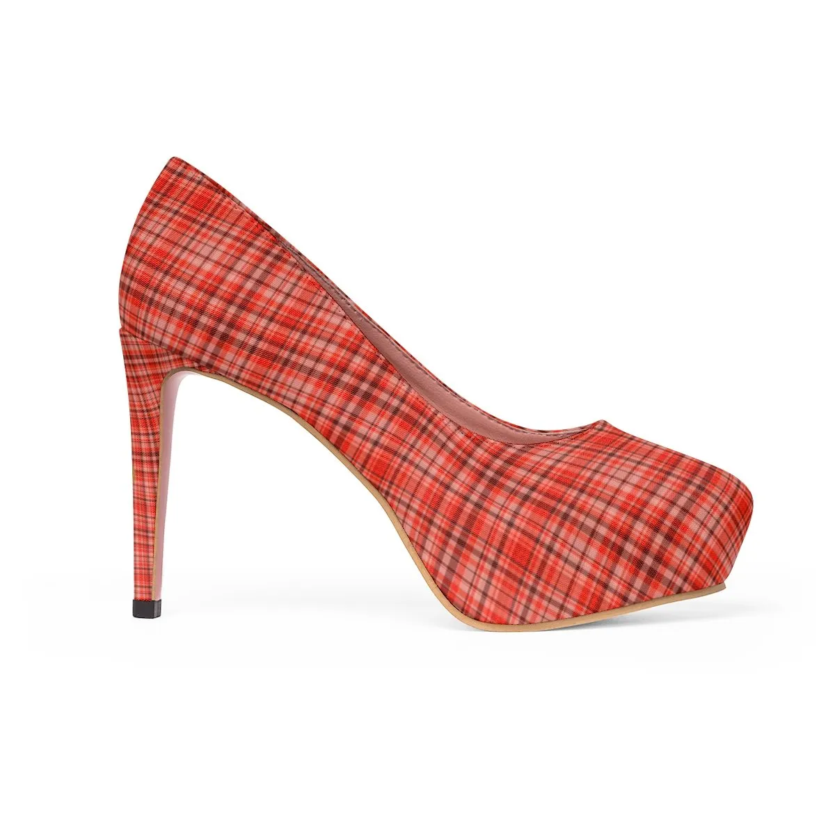 Orange Red Tartan Scottish Plaid Print Women's Platform Heels Stiletto Pumps Shoes