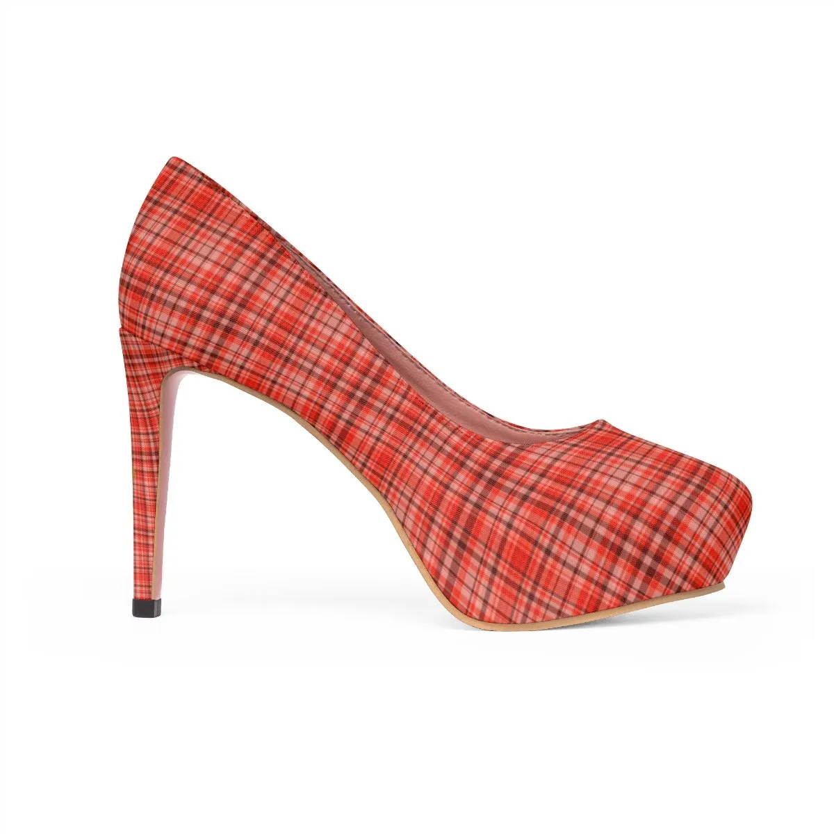 Orange Red Tartan Scottish Plaid Print Women's Platform Heels Stiletto Pumps Shoes