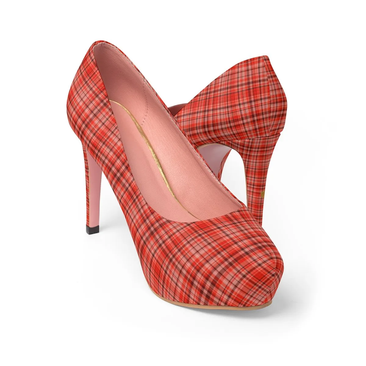 Orange Red Tartan Scottish Plaid Print Women's Platform Heels Stiletto Pumps Shoes