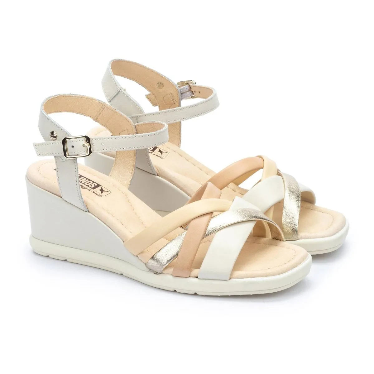 Pikolinos Teulada W2b-1994c2 Women's Buckle Closure Wedge Sandal In Nata-carra