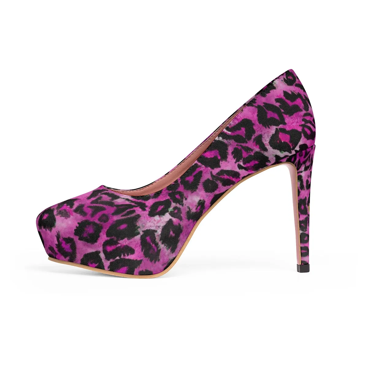 Pink Leopard Heels, Designer Animal Print Women's Platform Heels Pumps (US Size: 5-11)