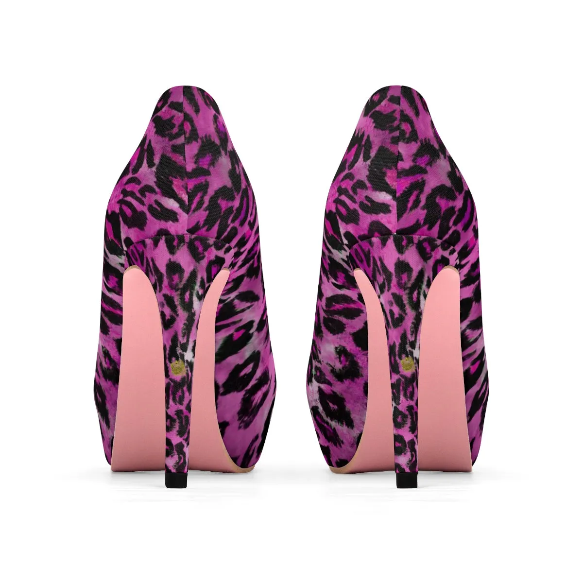 Pink Leopard Heels, Designer Animal Print Women's Platform Heels Pumps (US Size: 5-11)