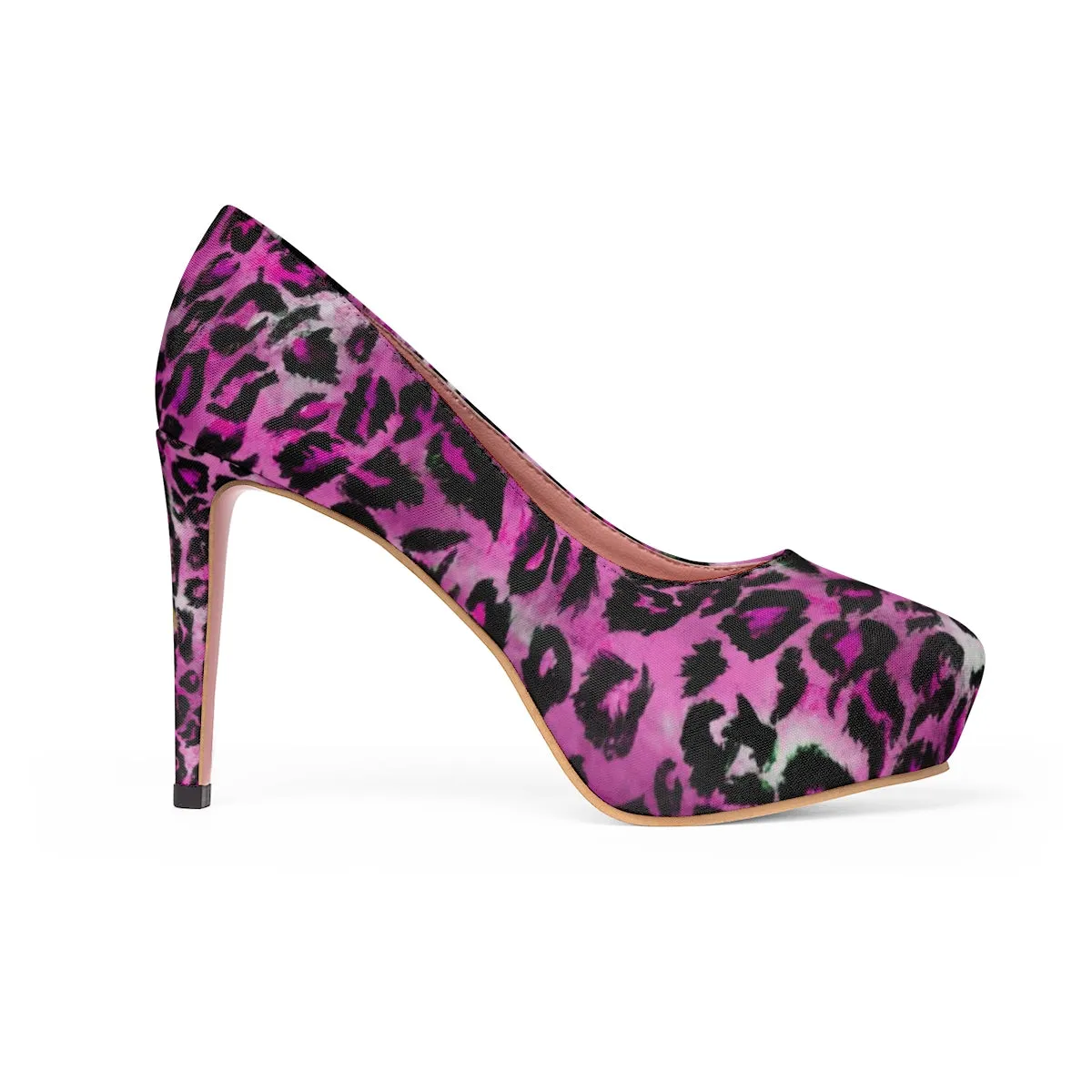 Pink Leopard Heels, Designer Animal Print Women's Platform Heels Pumps (US Size: 5-11)