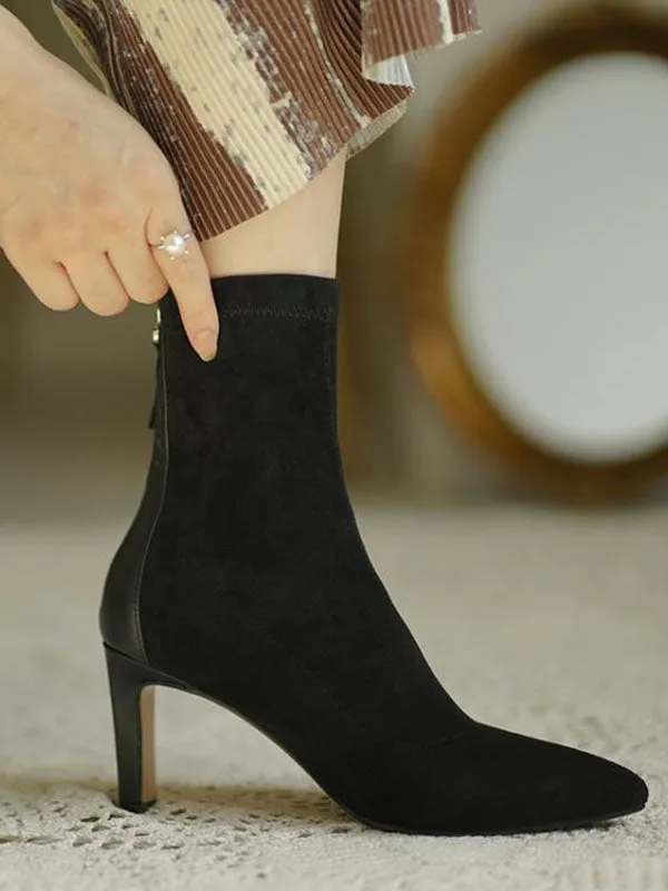 Pointed-Toe Split-Joint Zipper Sock Boots Boots