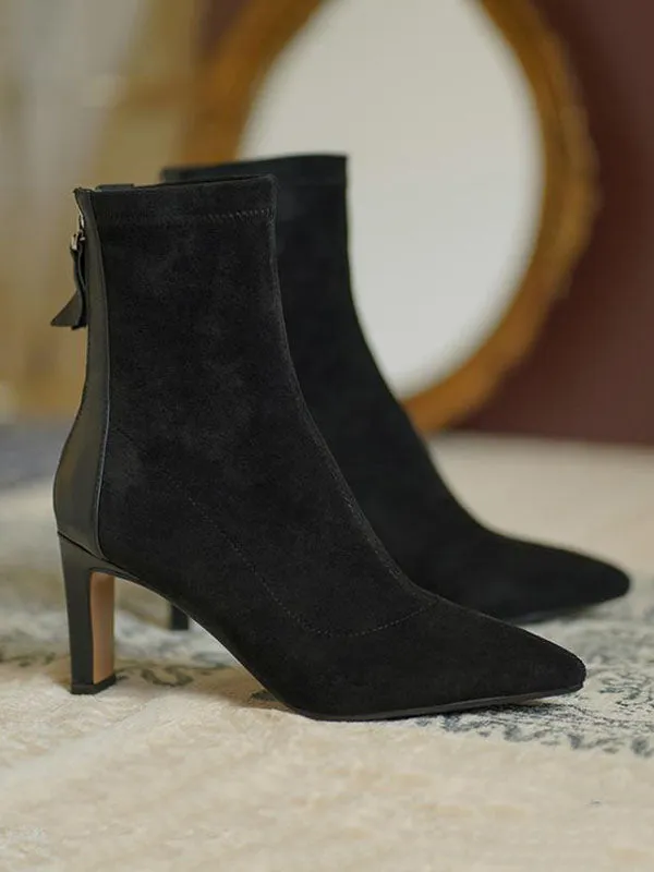 Pointed-Toe Split-Joint Zipper Sock Boots Boots