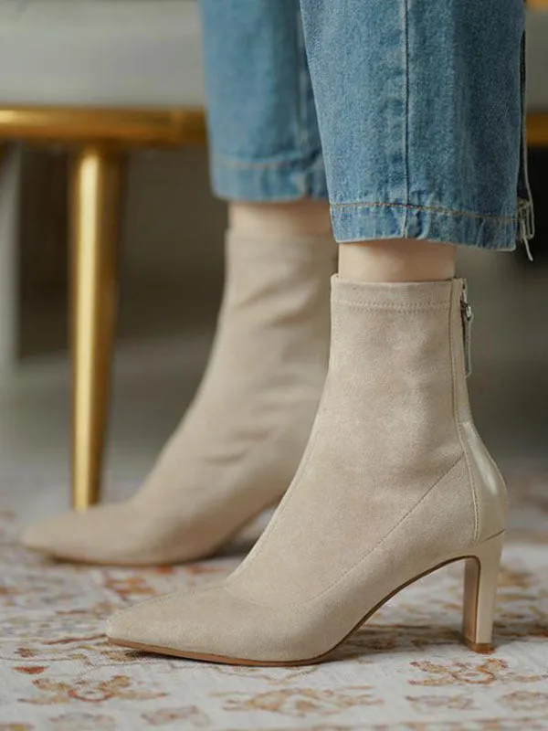 Pointed-Toe Split-Joint Zipper Sock Boots Boots