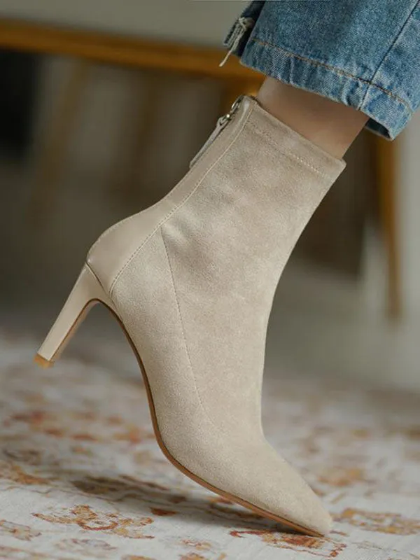 Pointed-Toe Split-Joint Zipper Sock Boots Boots