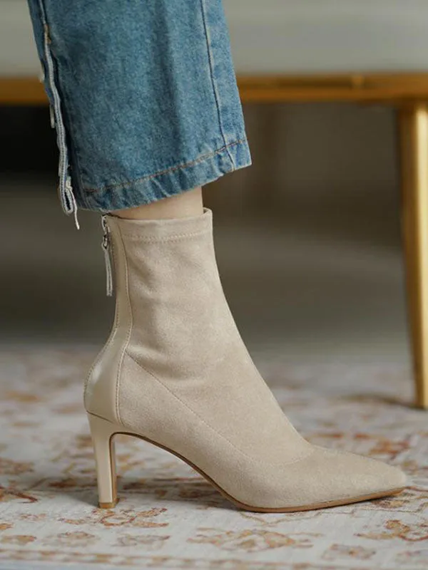 Pointed-Toe Split-Joint Zipper Sock Boots Boots