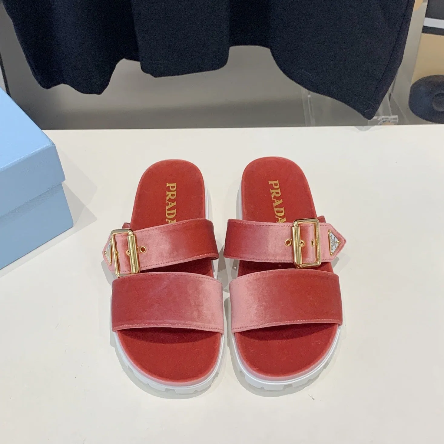 PRA SLIDES SANDALS DARK PINK VELVET