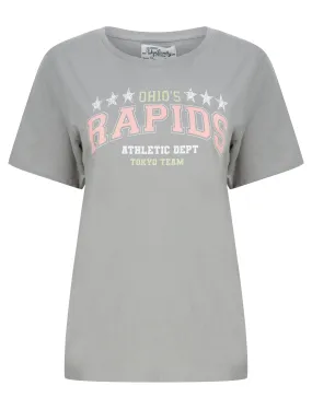 Rapids Motif Cotton Jersey T-Shirt in Griffin Grey - Tokyo Laundry