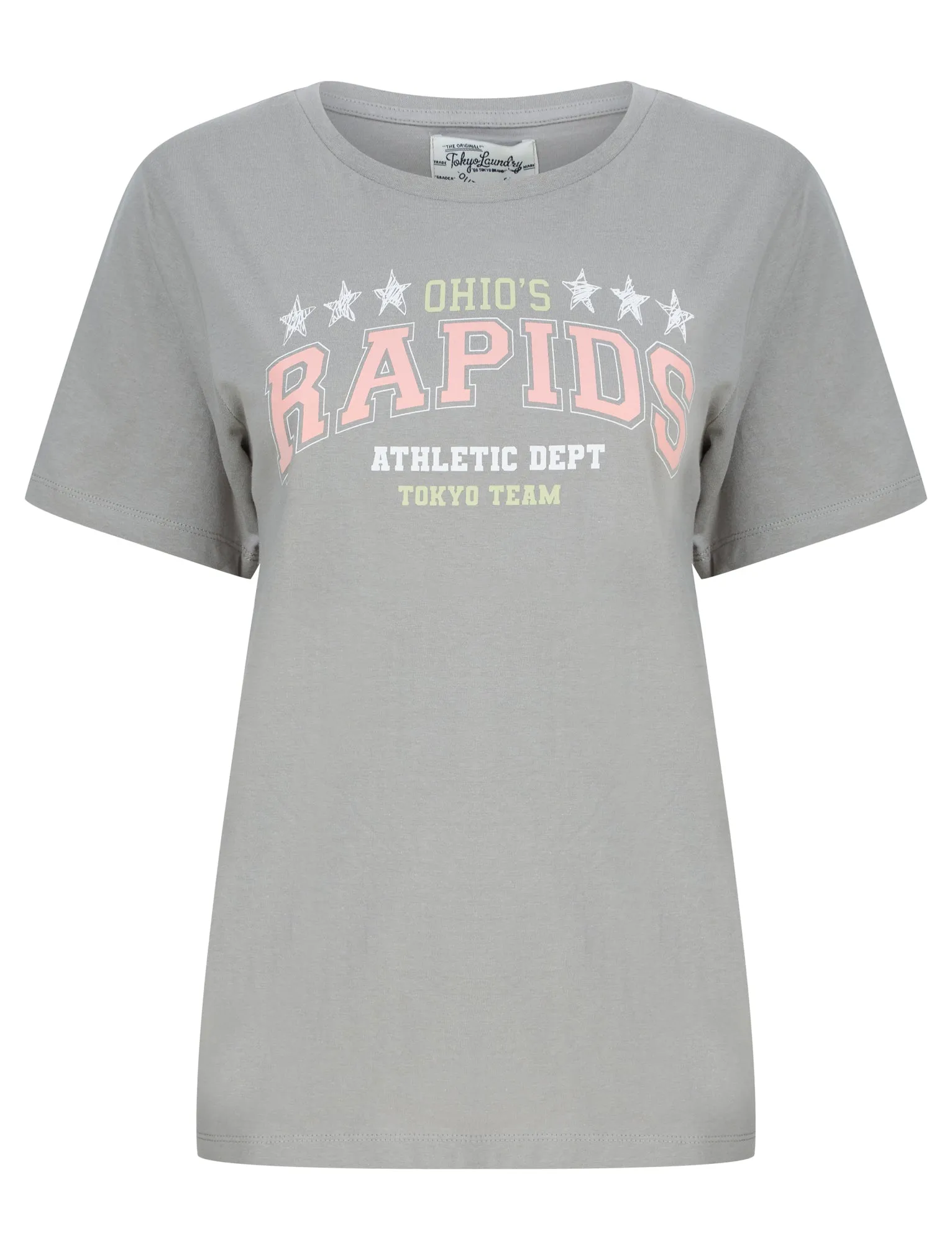 Rapids Motif Cotton Jersey T-Shirt in Griffin Grey - Tokyo Laundry