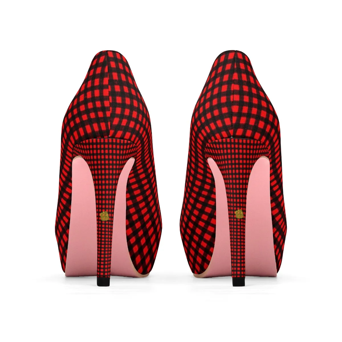 Red Black Buffalo Print Pumps, Plaid Print Women's Platform Heels Stiletto Pumps (US Size: 5-11)