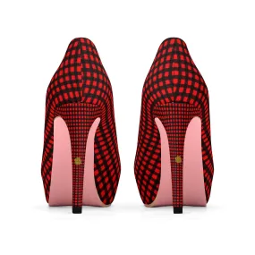 Red Black Buffalo Print Pumps, Plaid Print Women's Platform Heels Stiletto Pumps (US Size: 5-11)