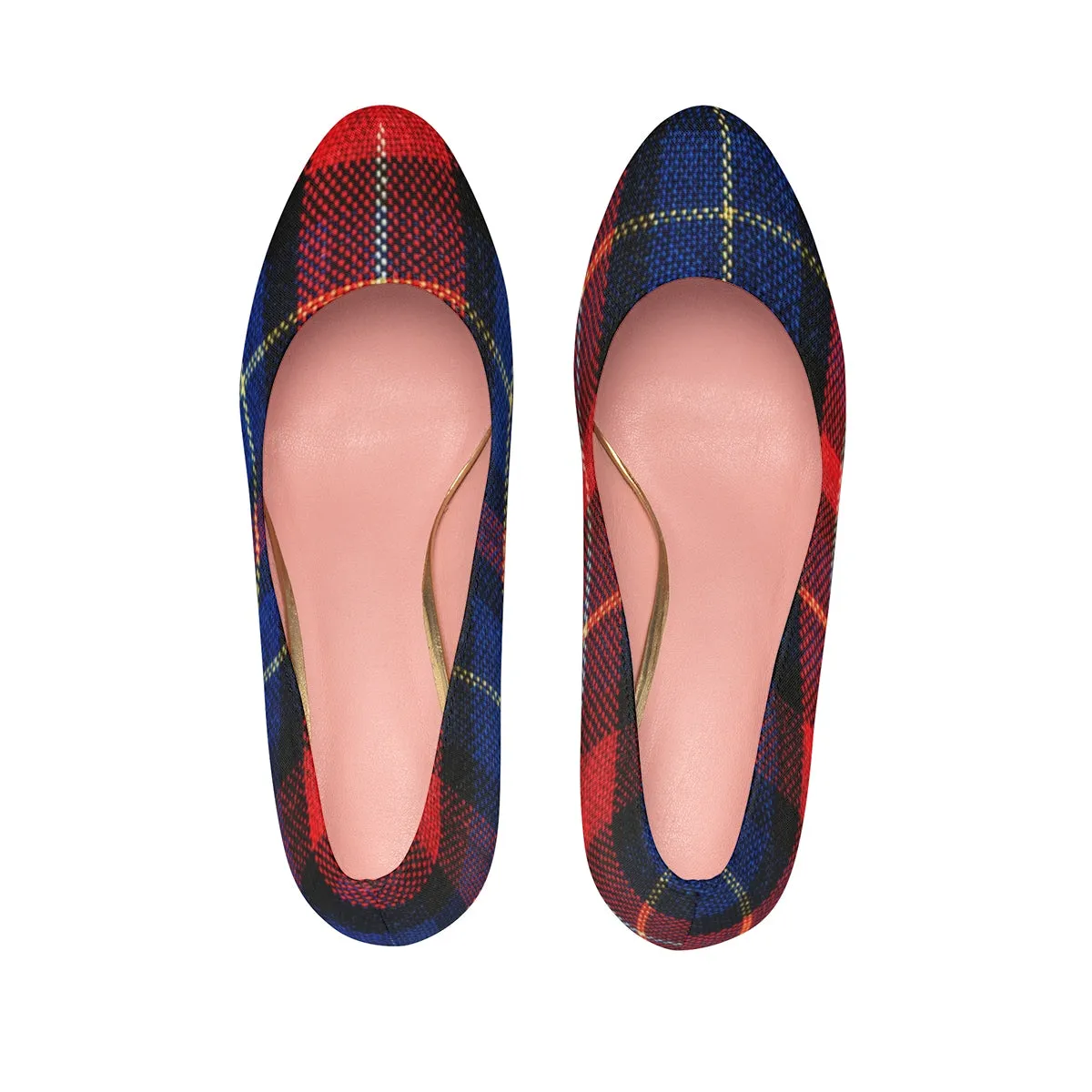 Red Blue Plaid Heels, Tartan Print Women's 4" Platform Heels Pumps Shoes (US Size 5-11)