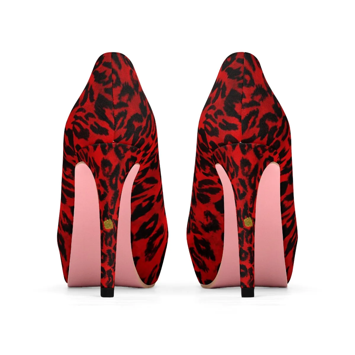 Red Leopard Heels, Red Snow Leopard Animal Print Women's Platform Pumps (US Size: 5-11)