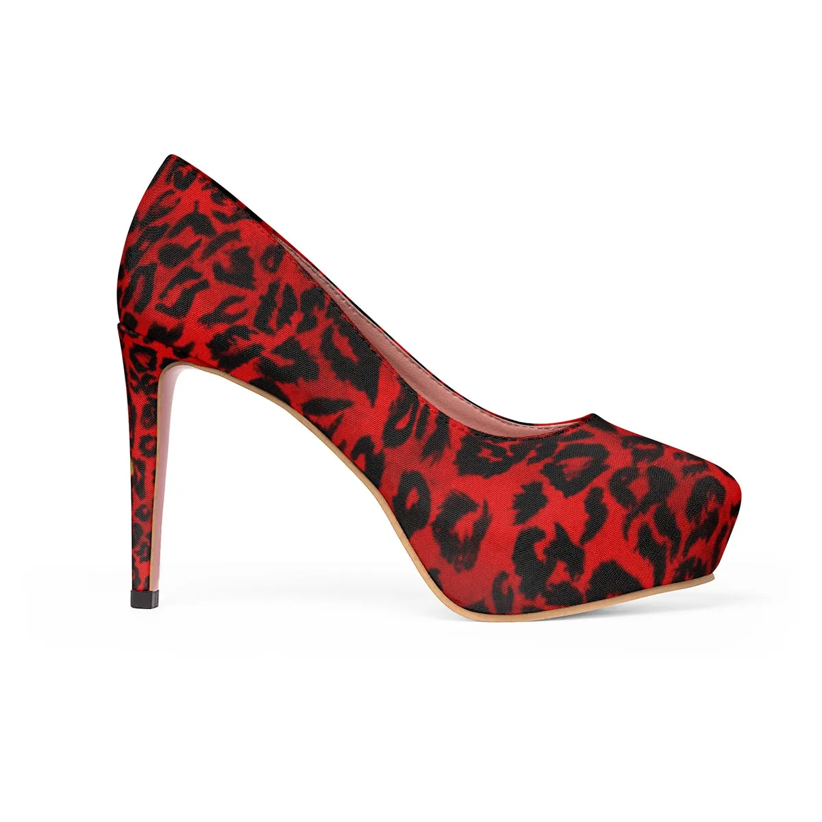 Red Leopard Heels, Red Snow Leopard Animal Print Women's Platform Pumps (US Size: 5-11)