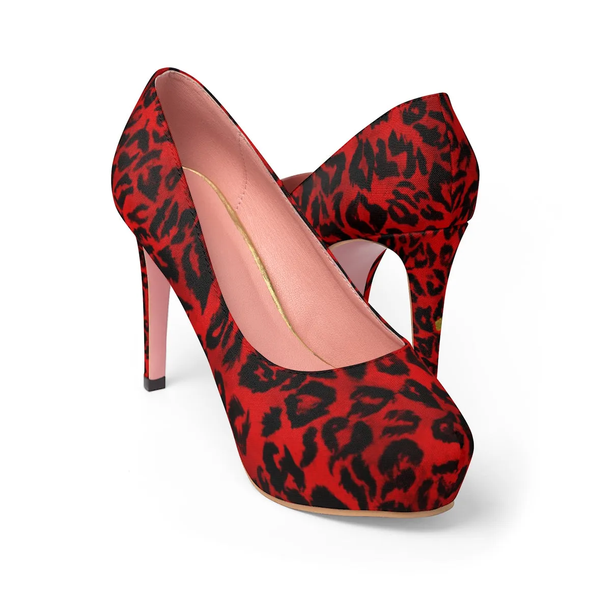 Red Leopard Heels, Red Snow Leopard Animal Print Women's Platform Pumps (US Size: 5-11)