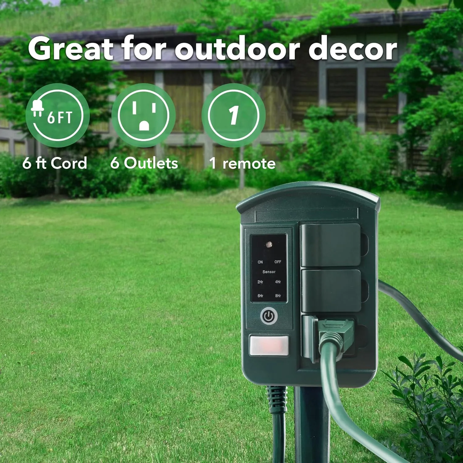 Remote Control Outdoor Power Stake Timer Waterproof Power Strip 6 Grounded Outlets and 6FT Extension Cord Bn-link