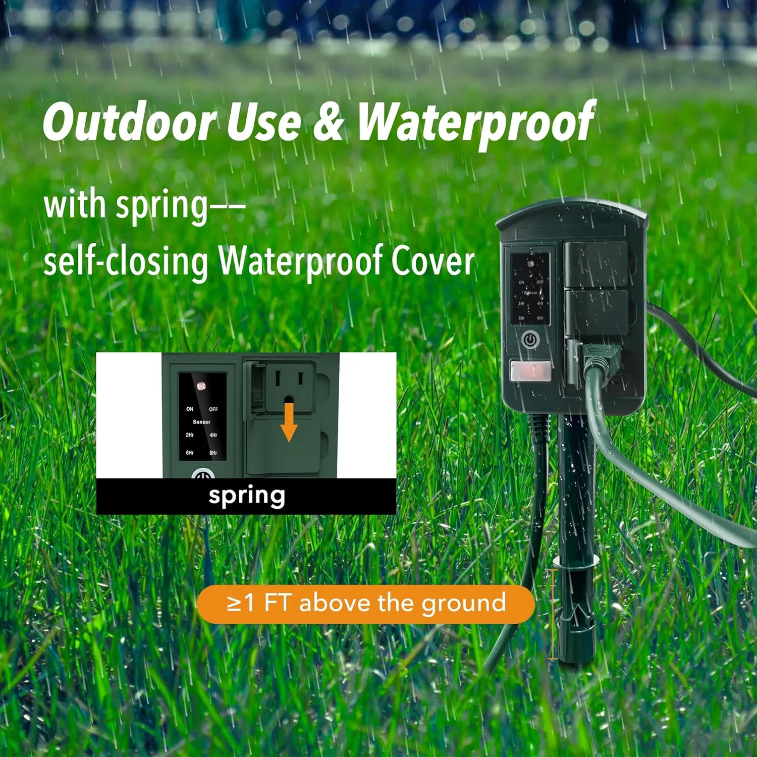 Remote Control Outdoor Power Stake Timer Waterproof Power Strip 6 Grounded Outlets and 6FT Extension Cord Bn-link