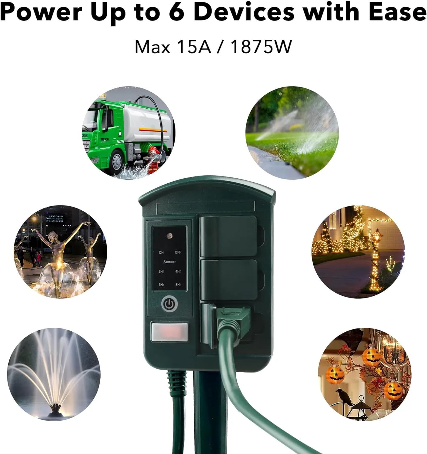 Remote Control Outdoor Power Stake Timer Waterproof Power Strip 6 Grounded Outlets and 6FT Extension Cord Bn-link