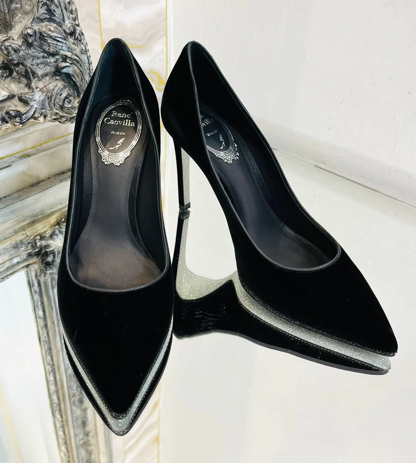 Rene Caovilla Velvet & Crystal Heels. Size 36.5