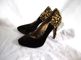 SAM EDELMAN ROZA SPIKE Jewel Encrusted Velvet Stiletto Pump Shoe BLACK 9