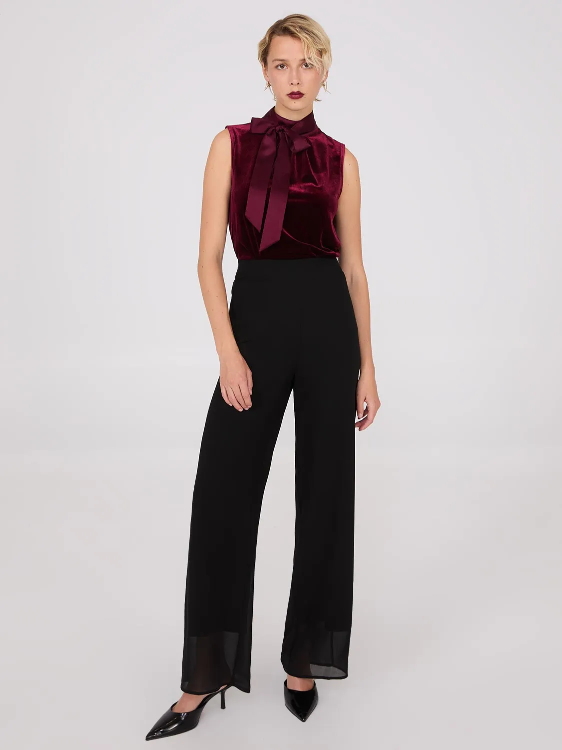 Sleeveless Mock Neck Velvet Top