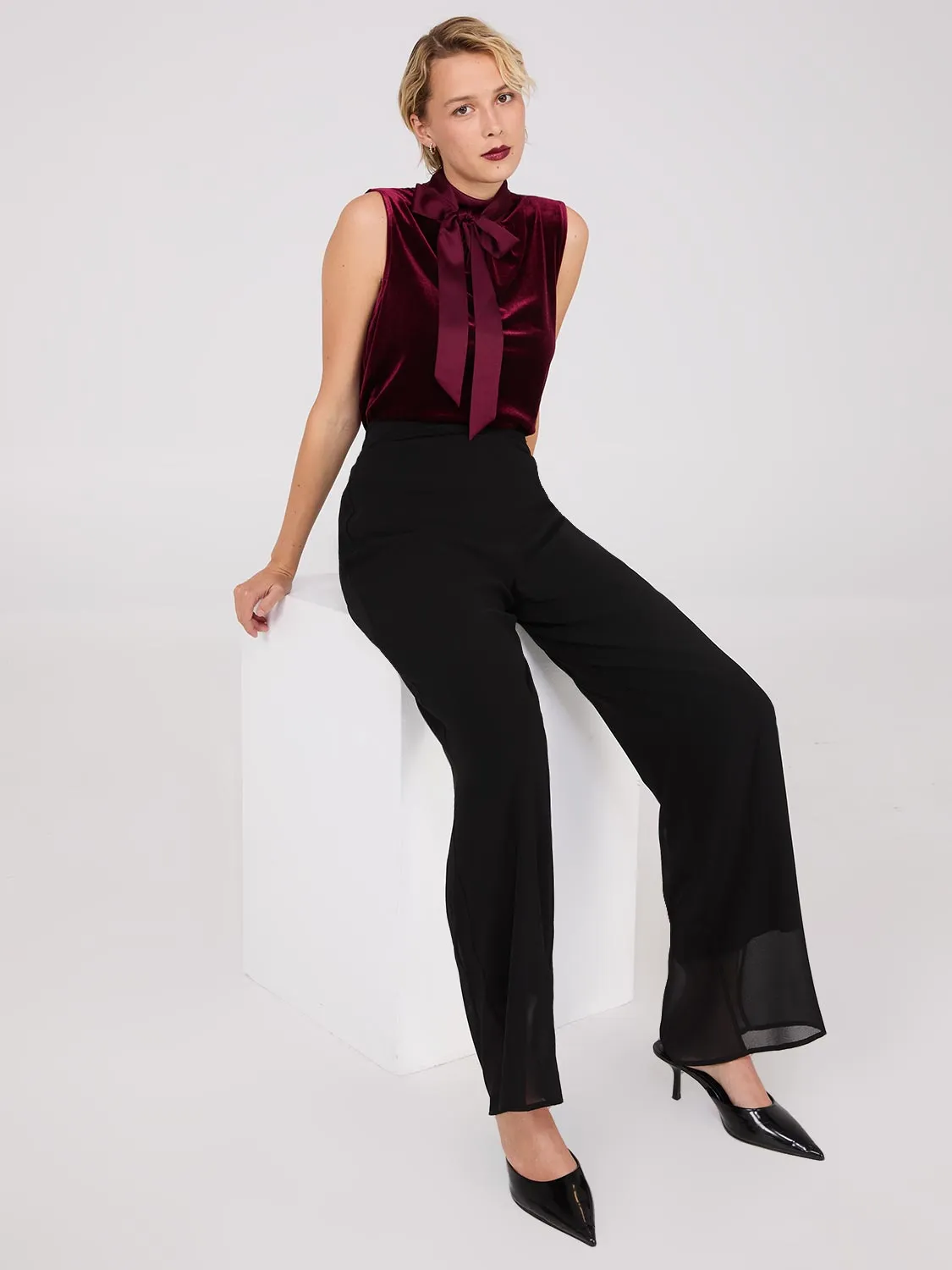 Sleeveless Mock Neck Velvet Top