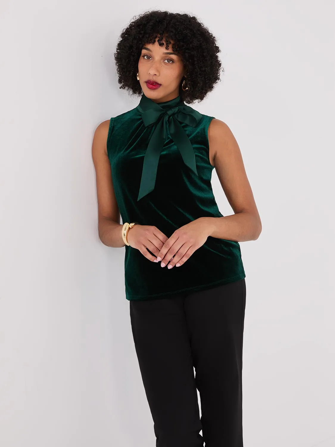 Sleeveless Mock Neck Velvet Top