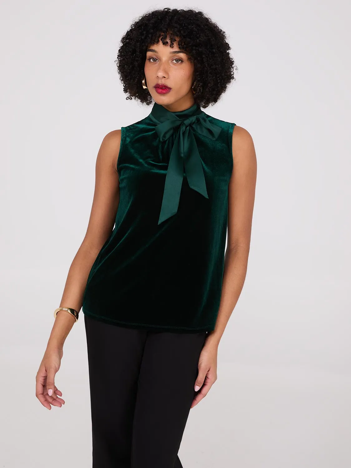 Sleeveless Mock Neck Velvet Top