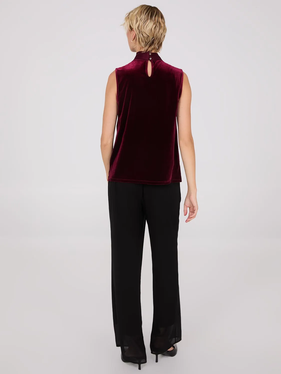 Sleeveless Mock Neck Velvet Top