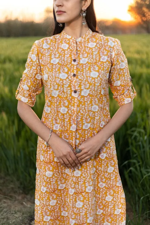 Sootisyahi 'Amber Delight' Azofree Handblock Printed Pure Cotton Kurti