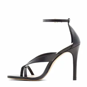 Square Toe Ankle Strappy Stiletto Black Flip Flops Ankle Strap Pumps