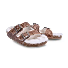 Trail Winder Hand-tooled Fur Comfort Leather Sandals