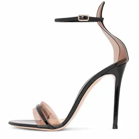 Transparent High Stiletto Pump Heeled Sandals Black Open Toe Stilettos