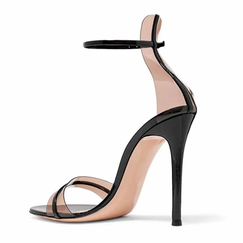 Transparent High Stiletto Pump Heeled Sandals Black Open Toe Stilettos