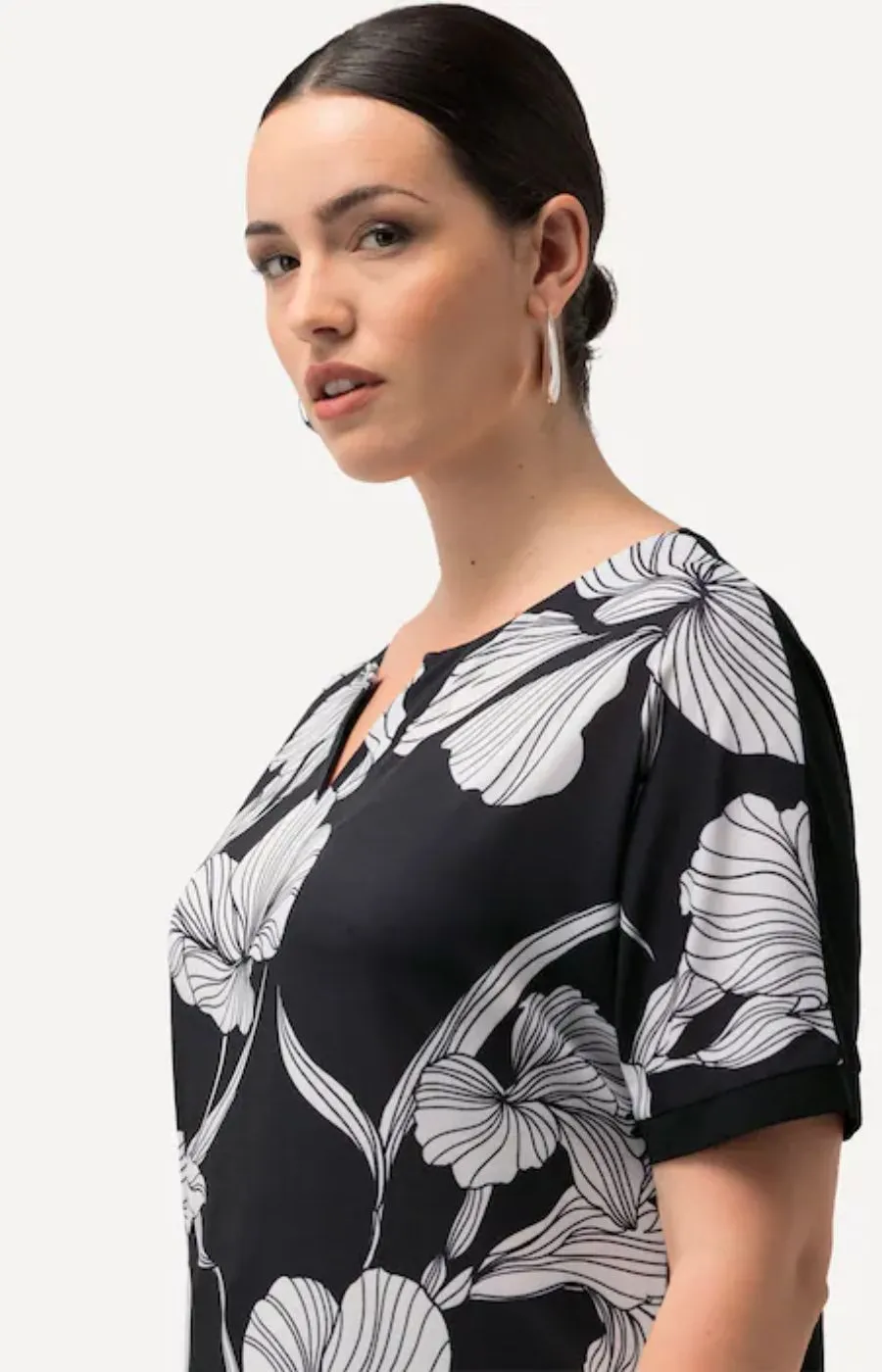 Ulla Popken Flower Print Blouse in Black