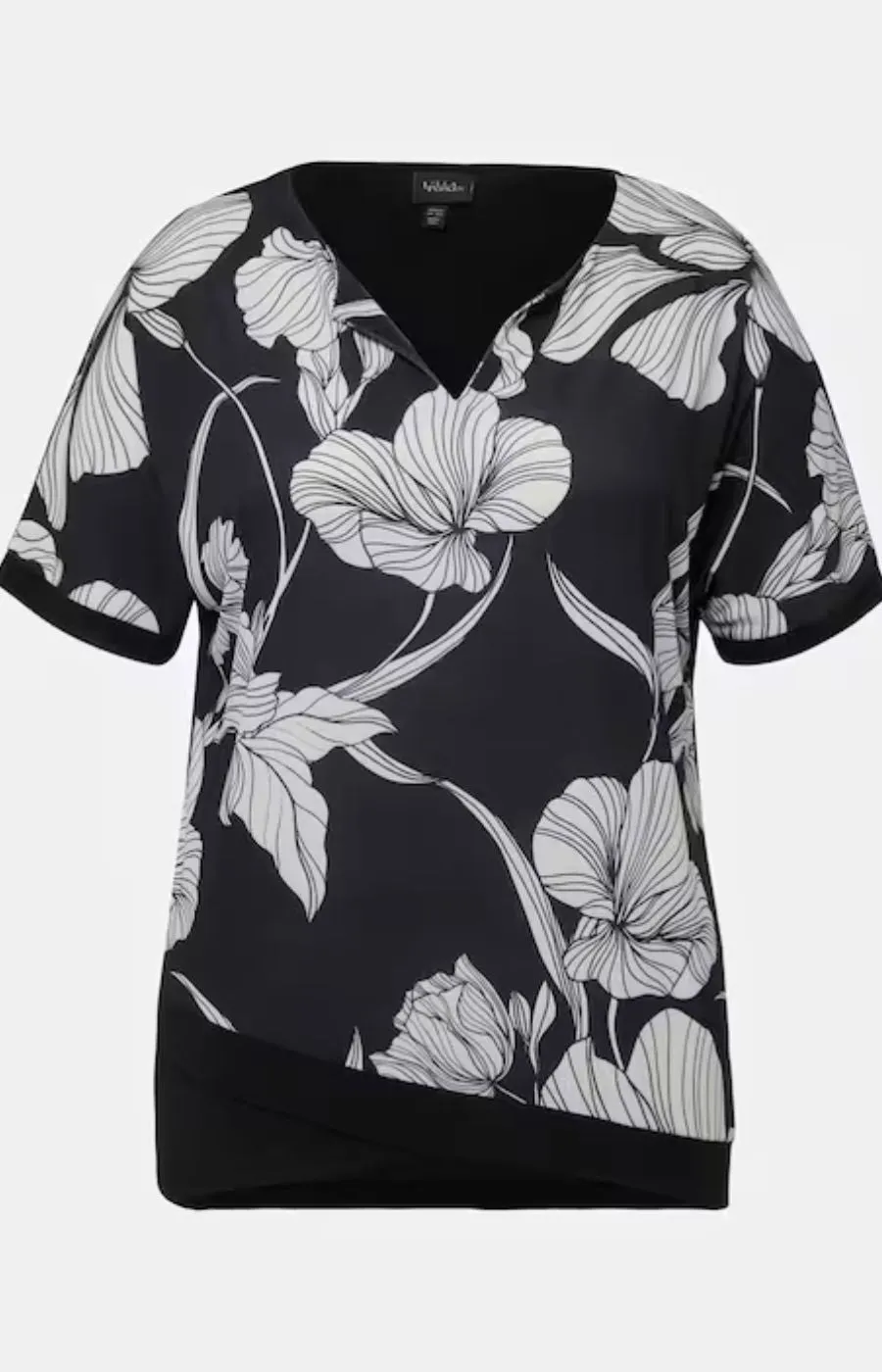 Ulla Popken Flower Print Blouse in Black