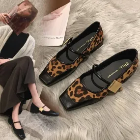 Uniwim New 2024 Autumn Fashion Women's Flats Square Toe Leopard Print Casual Shoes Ladies Breathable Soft Mary Jane Shoes Plus Size 45