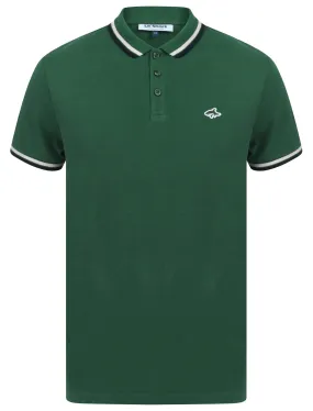 Waterloo Cotton Pique Polo Shirt with Tipping in Hunter Green - Le Shark